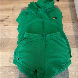 Green Aviator nation  Hoodie and Shorts Set